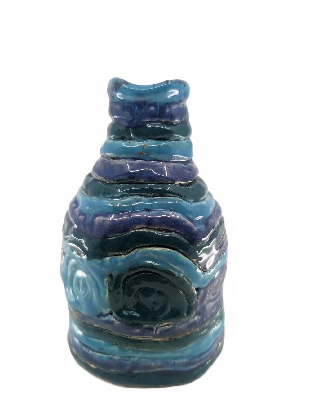 Vintage Blue Purple Studio Pottery Coil Vase Signed DW